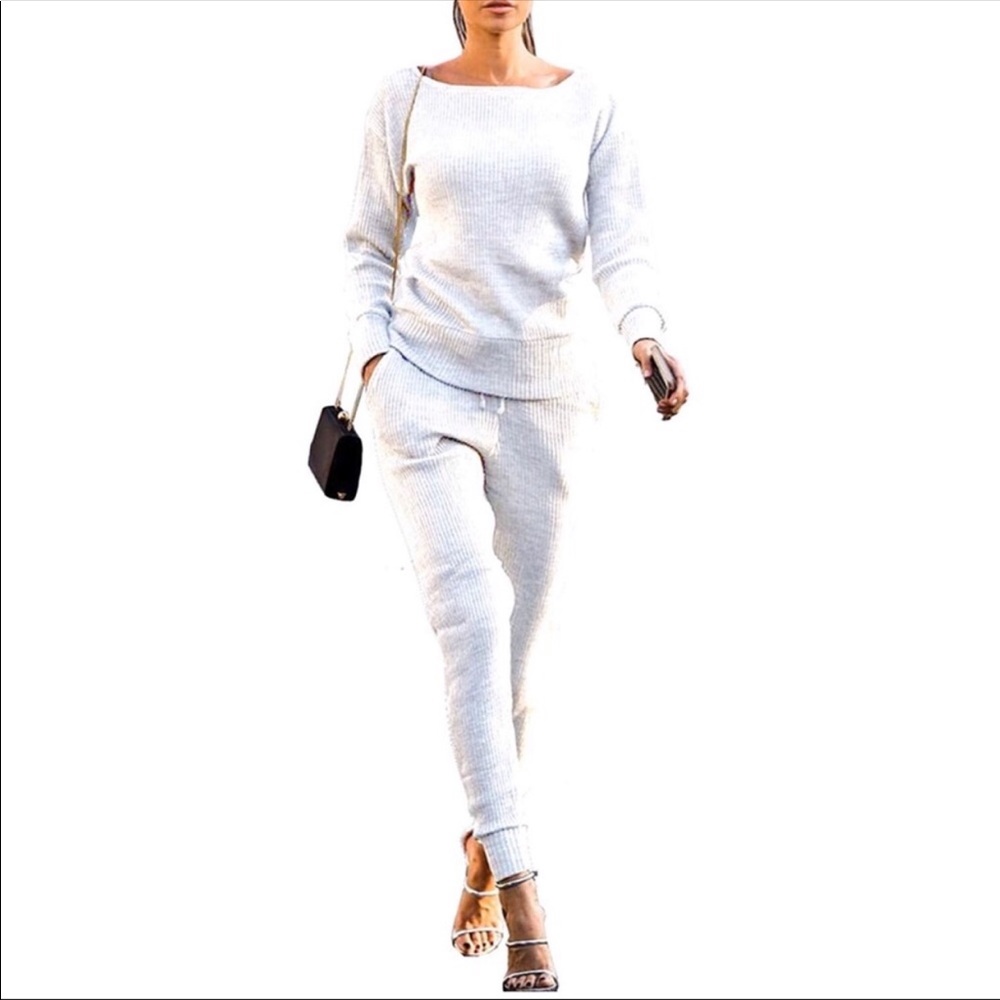 Rib-Knit Pullover Sweater Top & Long Pants Set